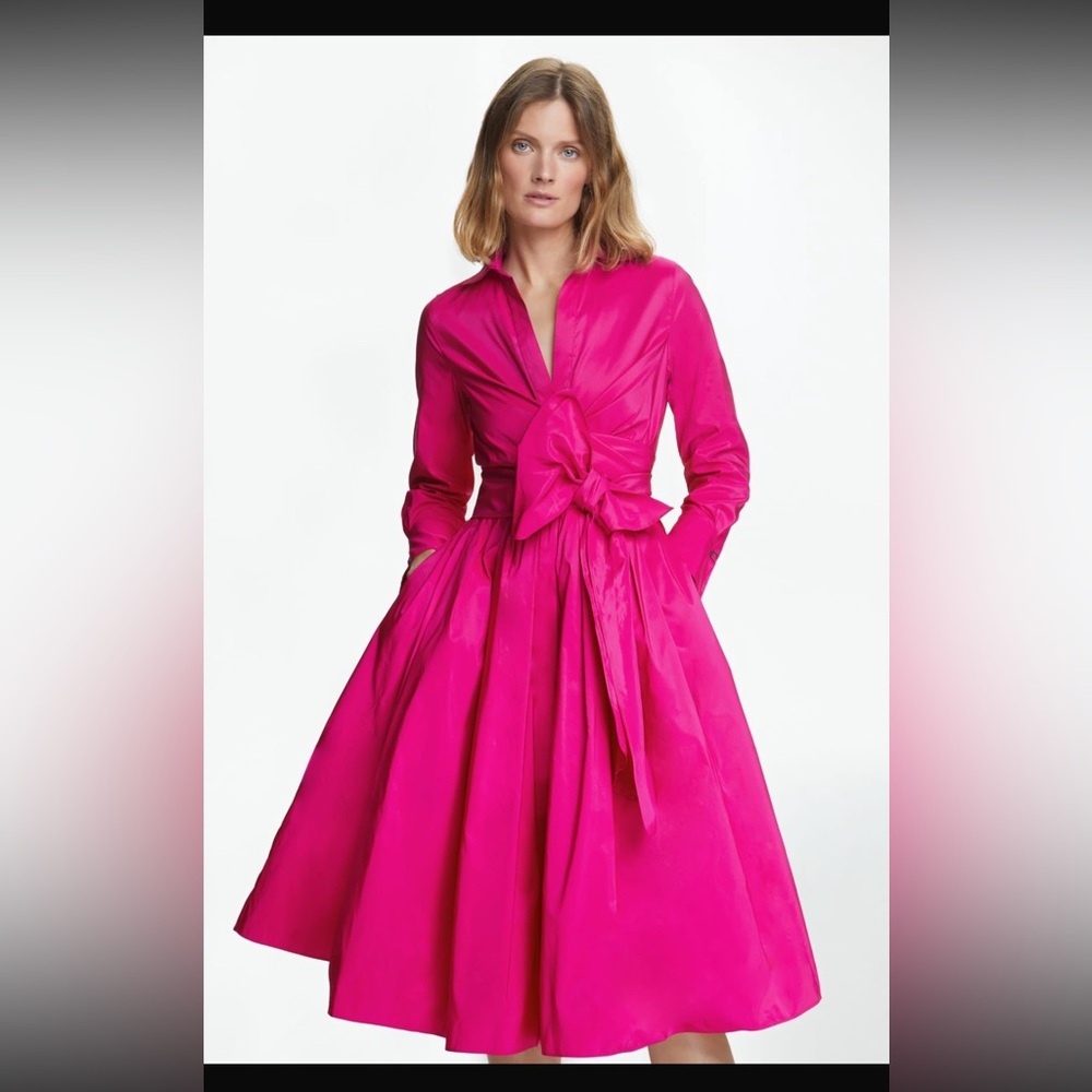 Fuchsia Wrap-Front Fit & Flare Dress with Bow